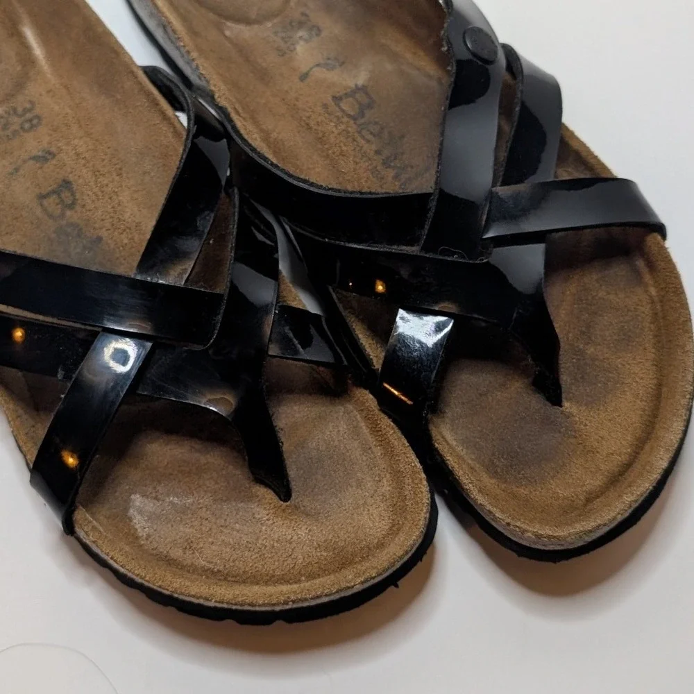 Betula by Birkenstock Vinja Sandals Black Patent Strappy Thong Comfort Womens 38